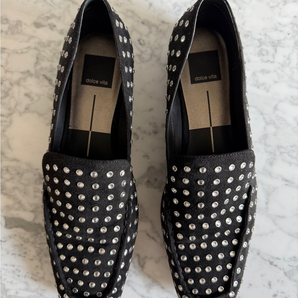 Dolce Vita Black and Silver Studded Loafers